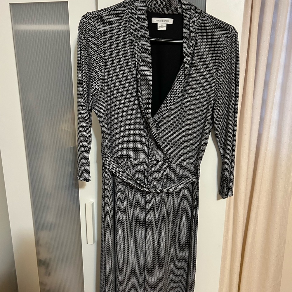 Max Studio Black and White Sheath Dress with Cowl Neck
